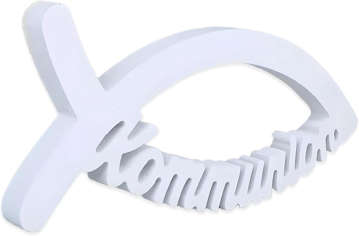 Decoratie voor communie, vis van Jezus voor tafel, 27 x 11 x 1,5 cm, communiedecoratie van witte vis, voor jongens, meisjes, doop, asperges, vormsel, communie