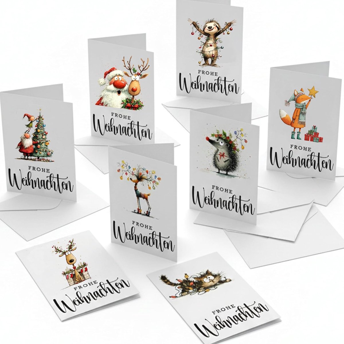Set van 30 kerstkaarten met aquarelmotieven, vouwkaarten met enveloppen, schattige kerstkaarten in aquarelstijl voor familie en vrienden
