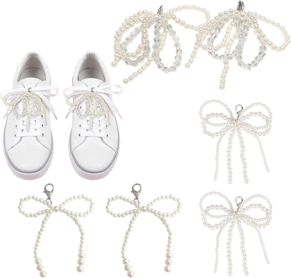 Dames Sierlijke Schoenclips met Parel Decoratie – 6 Stuks – Modieuze Vlinderdas Stijl – Universele Pasvorm – Elegant Design