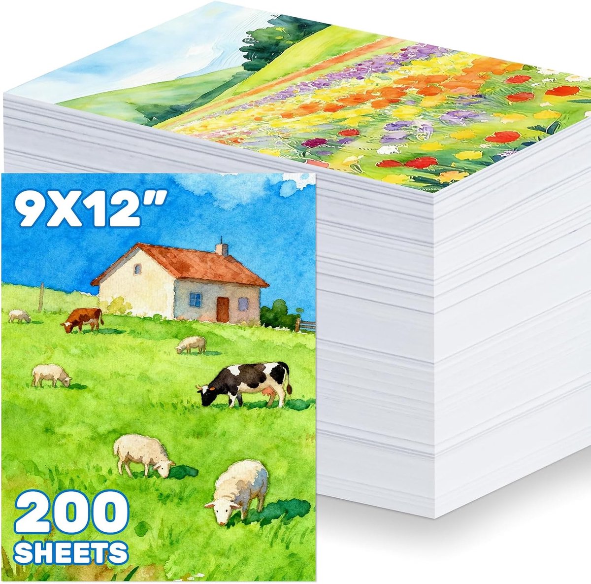 200 vellen 9x12 inch aquarel papier bulk, 110 lbs/230gsm koude pers wit dik water kleur papier pad, tekening schilderij papier bulk, kunstbenodigdheden voor kinderen en volwassenen