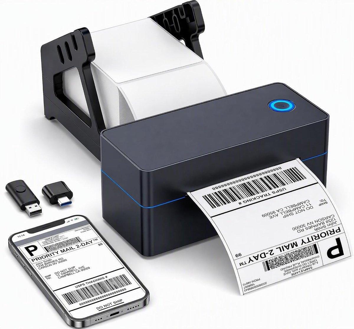 4 x 6 verzendlabelprinter, Bluetooth thermische printer voor kleine bedrijven, draadloos en met USB, geen inkt nodig, 72 etiketten/min, compatibel met iOS, Android, Windows Mac, Amazon, Ebay