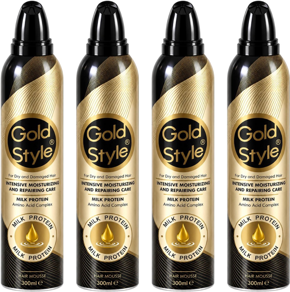 Gold Style Hair Mousse 4x 300 ml – Sterke Hold & Volume – Styling Mousse met Milk Protein – Voor Dames & Heren – 1200 ml