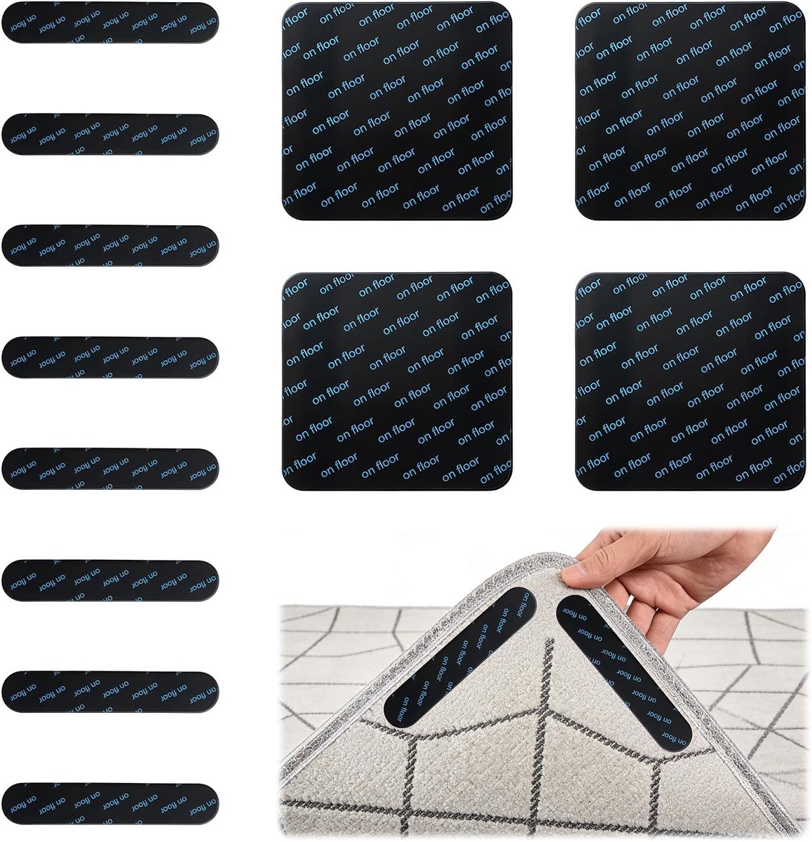12 stuks, antislip, herbruikbaar, antislip, wasbaar, 100 mm x 20 mm en 100 mm x 100 mm, antislip, antislip, tapijt, herbruikbaar