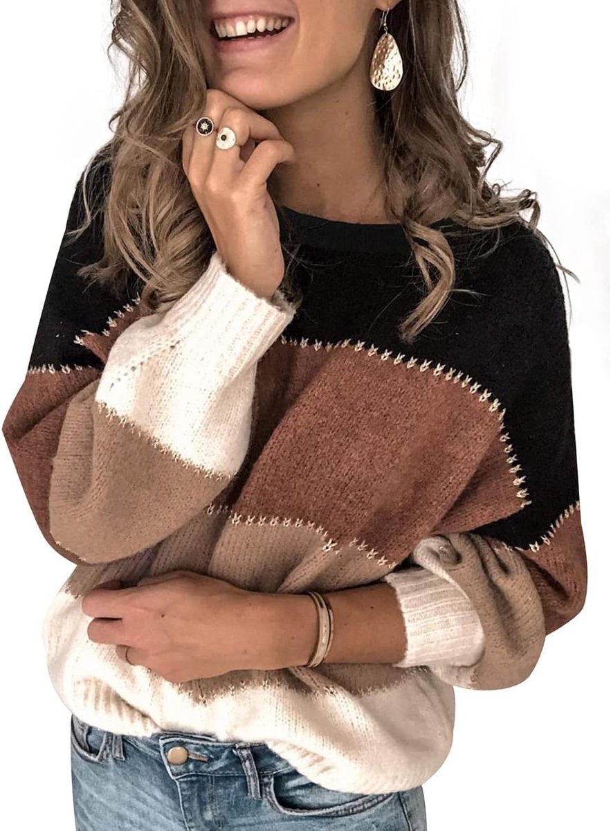 Heekpek Vrouwen Truien Casual Kleurblok Lange Mouw Tops Ronde hals Trui Gebreide Top Mode Knitwear Dames Trui Jumper