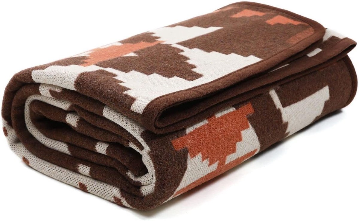 Merino wollen deken, sprei, 150 cm x 200 cm, deken, woondeken, knuffeldeken, gebreide sofadeken, tv-deken, woondeken, voor bed, slaapkamer, bank, kantoor (Indiaas bruin)