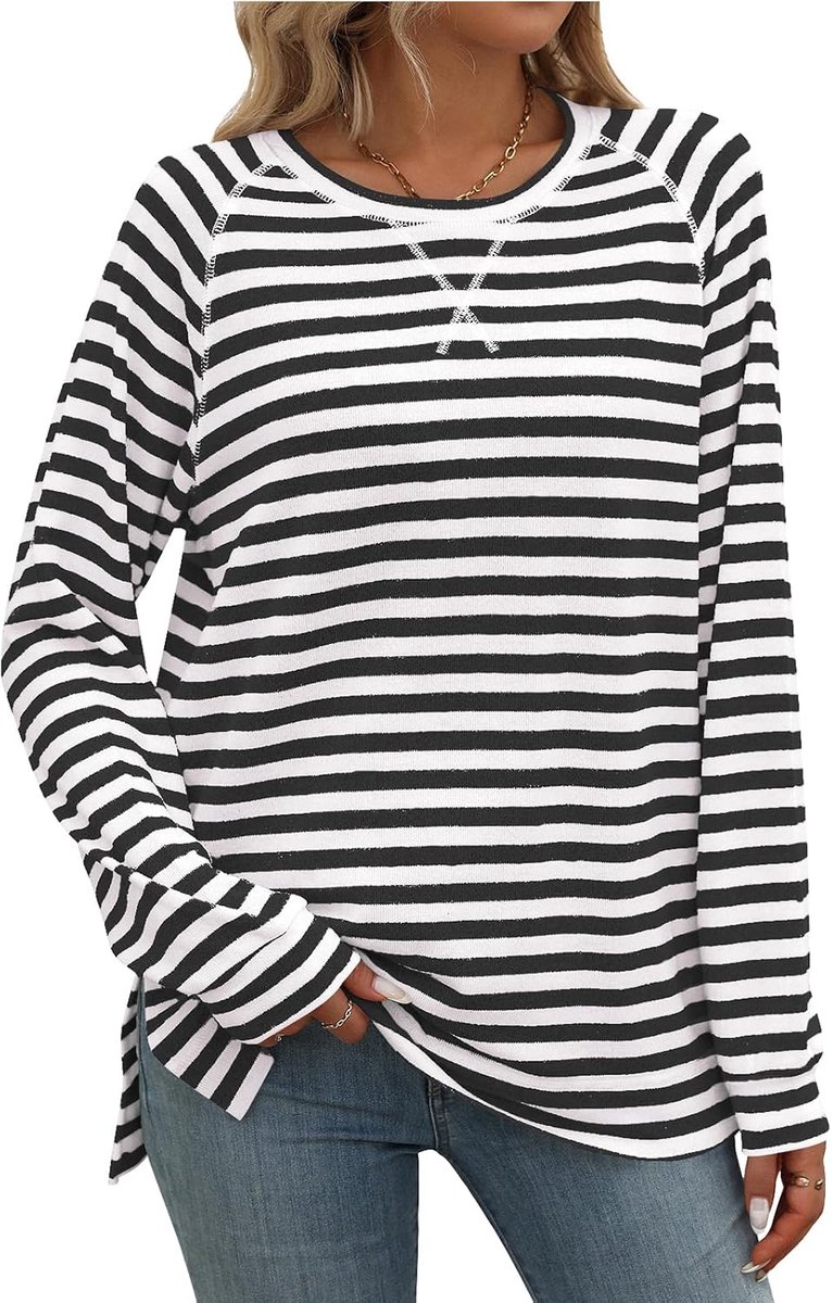 Dames tops met lange mouwen gestreepte sweatshirts casual ronde hals tops basic T-shirts lente herfst winter tuniek kleding M-XXL