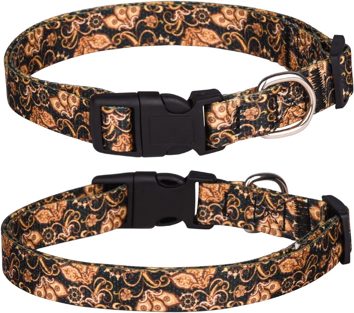 Halsband voor kleine middelgrote grote honden, schattig meisje hondenhalsband zacht, verstelbaar fancy bloemen meisje puppy halsbanden (XL:43-71 cm, goud)
