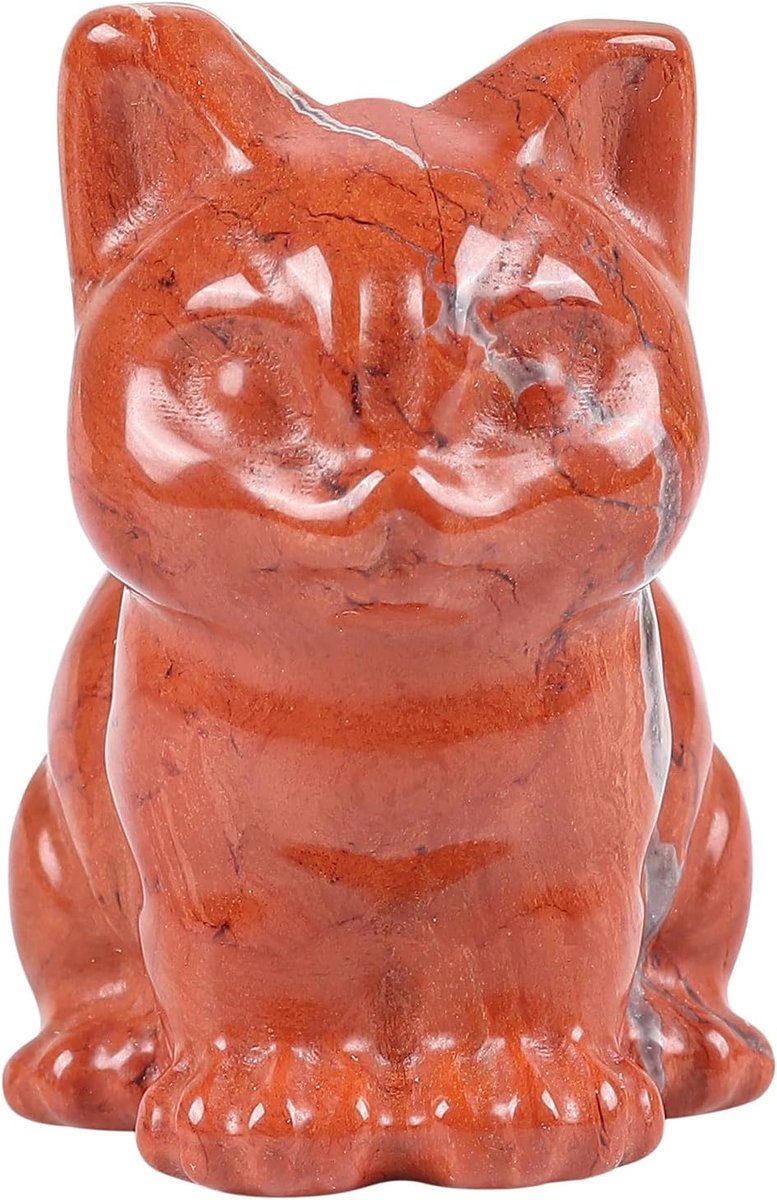 Jaspis mini gelukkige zittende kat kristal stenen figuren, handgesneden edelsteen dierensculptuur Home Decor voor kattenliefhebbers