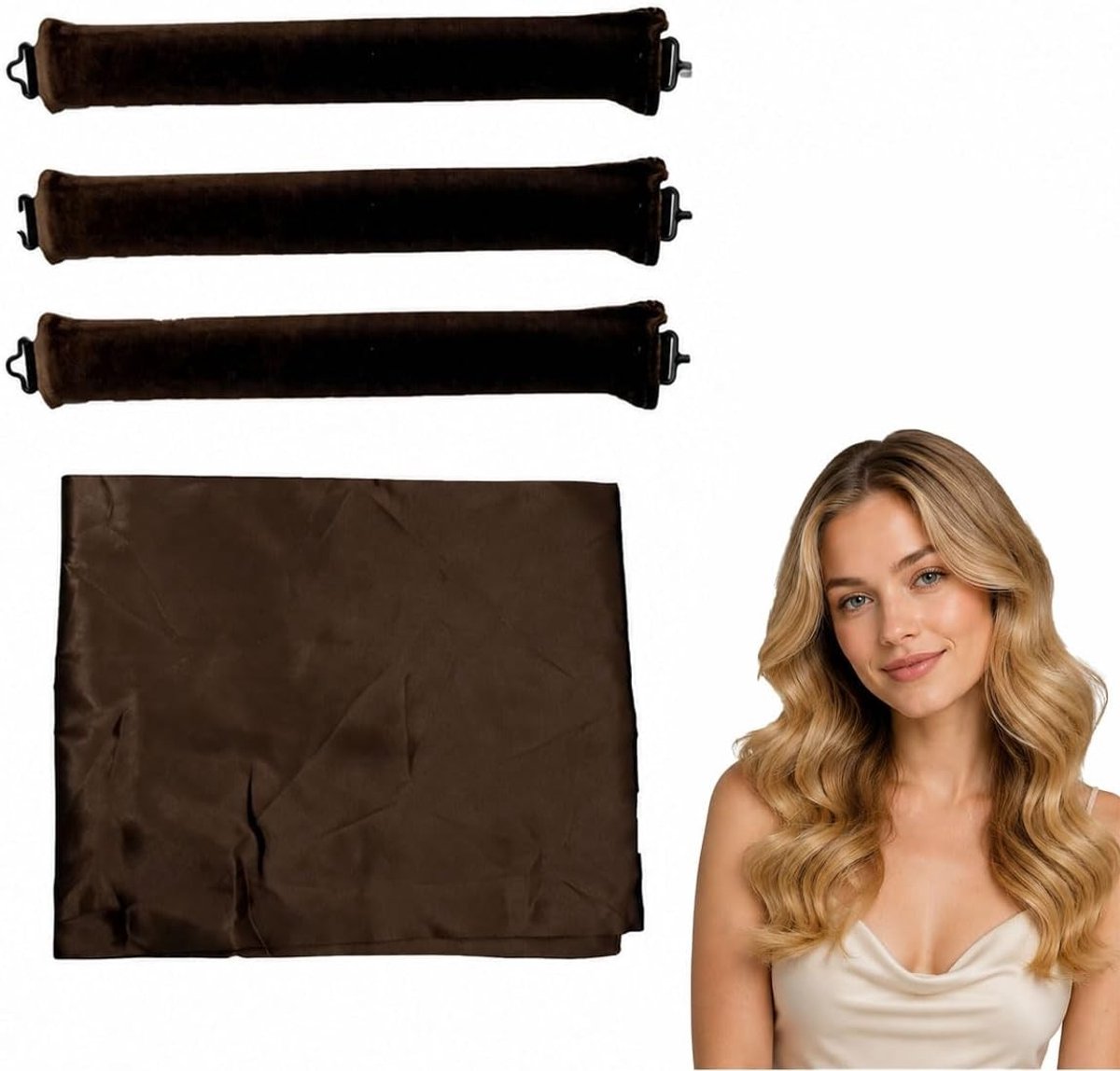 Heatless curls - Bruin - Zachte Fluwelen Krulspelden met Zijde Hoofddoek - Voor Alle Haartypes