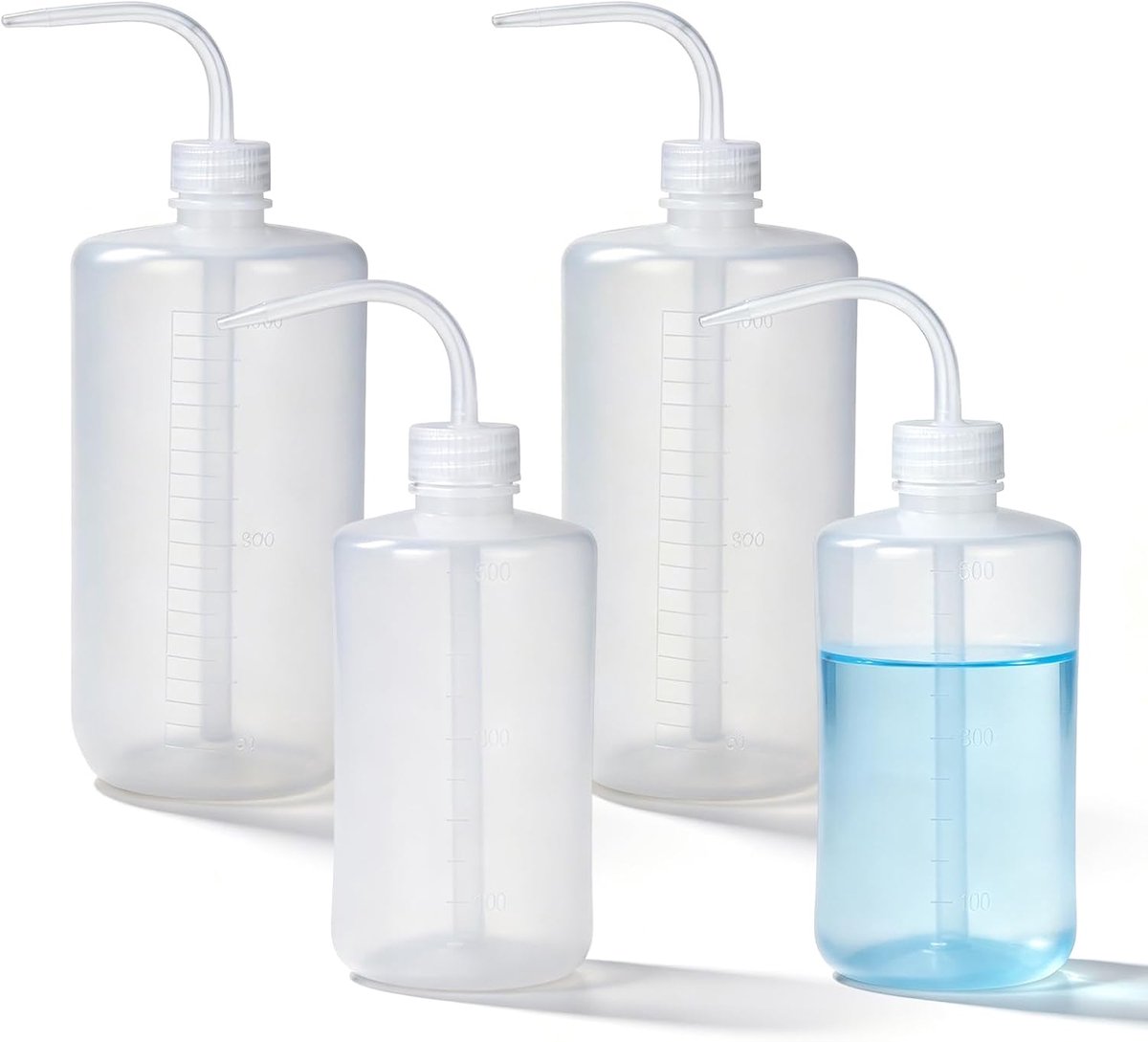 Spuitfles, 4 stuks, 500 ml, 1000 ml, afspoelfles, kunststof, knijpfles, spuitfles, transparante wasfles, doseerfles, voor plantenirrigatie, laboratoriumreiniging, tattoo-wassen