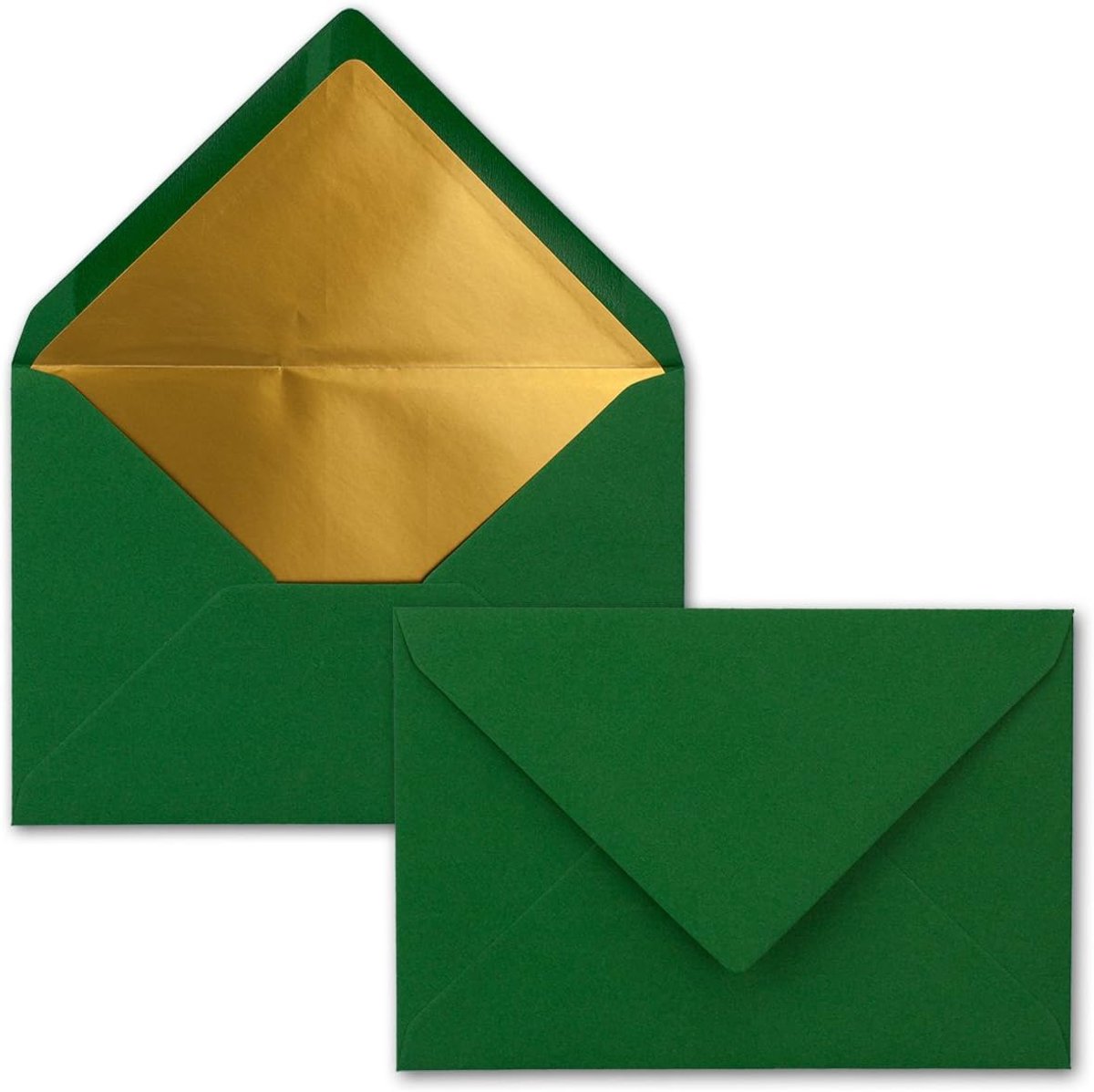 Donkergroen - 25 stuks - enveloppen DIN C6 - 114 x 162 mm - 11,4 x 16,2 cm - natte plakrand - mat oppervlak & goud-metallic voering - zonder venster - voor uitnodigingen