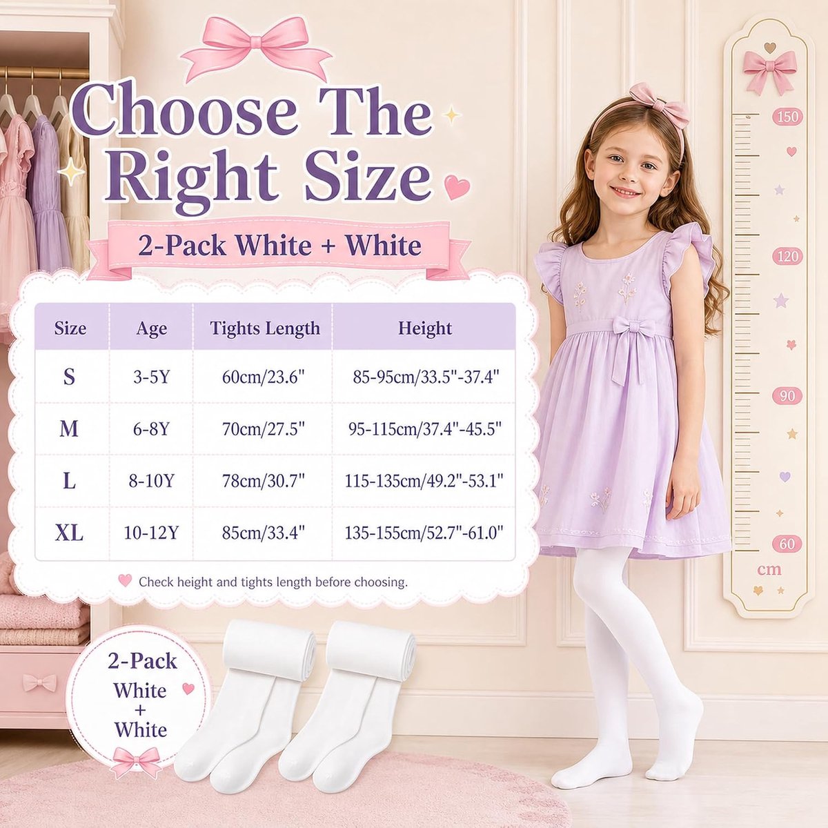 Panty's voor meisjes 90 DEN balletpanty, set van 2, kinder Domueay Panty's, elastisch, ademend, ondoorzichtig, danspanty, effen, voor kinderen van 3-12 jaar