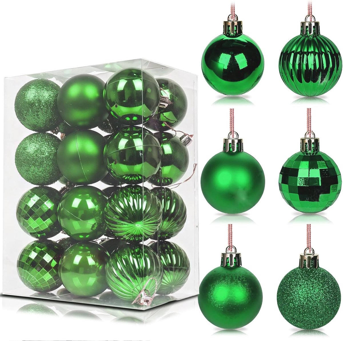 Kerstballen voor kerstboom, 6 cm onbreekbare plastic kerstballen, ornamenten met touwtjes, 6 design kerstballen om op te hangen voor binnen, buiten, Kerstmis, vakantie, feestdecoratie