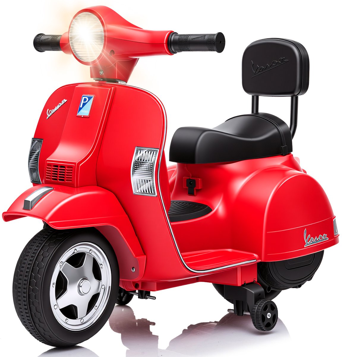 Danky Elektrische Kindermotor 6V 4,5Ah - 25W motor, 3 km/u - Met steunwielen, LED, muziek & claxon - 67x57x40cm - Voor 3+ jaar - Rood