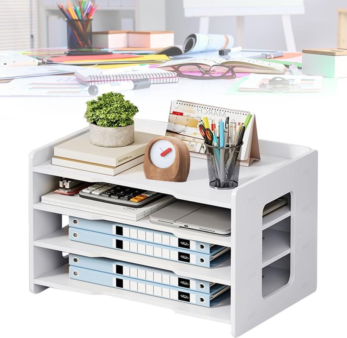 A4 Briefopbergers voor Bureau - Desk Organizer met 4 Vakken voor Papier, Pennen en Documenten