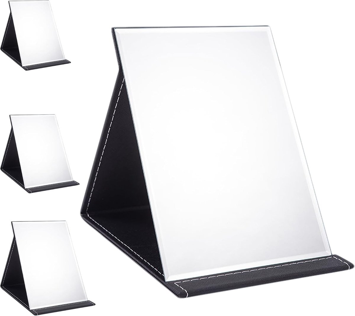 Vouwbare Reismirror 26 x 18 cm met Meerdere Standen, Zwart PU Leer, Super HD Make-up Spiegel voor Thuis en Reizen