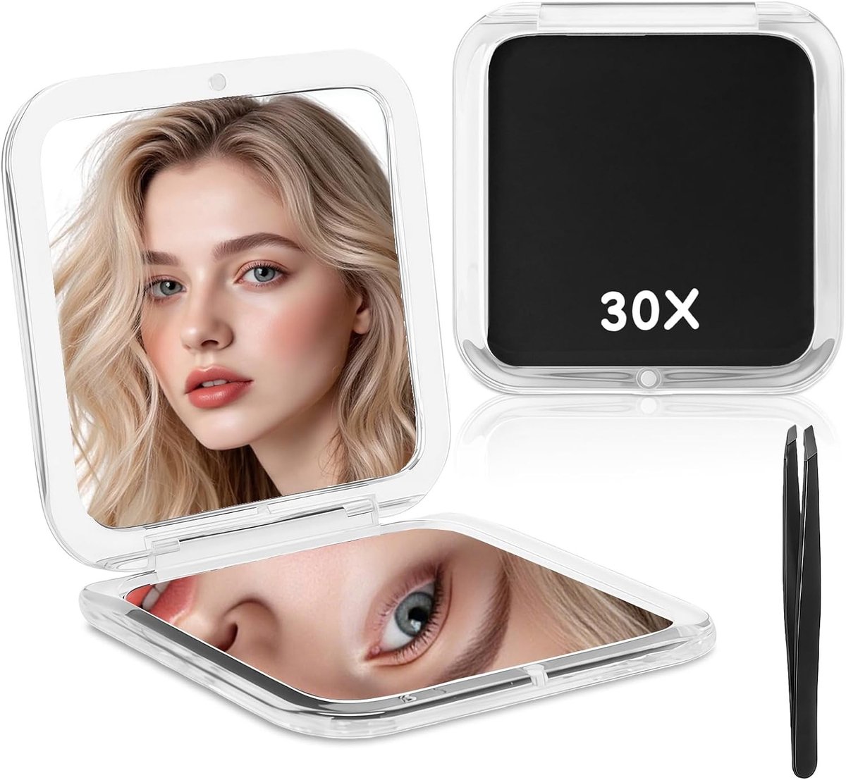 Draagbare Zwarte Compact Spiegel met Verlichting en Vergroting voor Perfecte Make-up Touch-ups