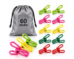 BOTC Wasknijpers - Draadknijpers - 60 stuks - 2 inch - Metalen clip voor voedselzakken - PVC-gecoate pinnen - 5 kleuren