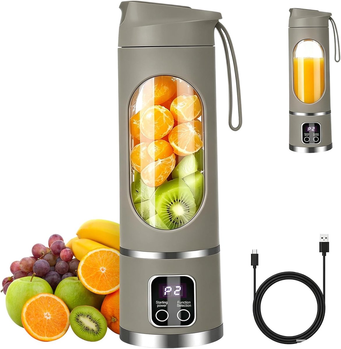 Draagbare blender smoothie maker to go, 450 ml mini-blender, draagbare blender, voor smoothies, ice crush, lekvrij deksel en drinktuit, oplaadbaar voor sport, reizen, outdoor (groen)