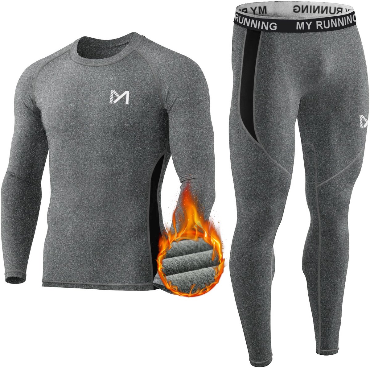 MEETYOO Thermisch ondergoed voor heren, thermische overall, thermo-pak, set thermo-broek, skipak, winterkleding voor skiën, gym, fietsen, voetbal, hardlopen