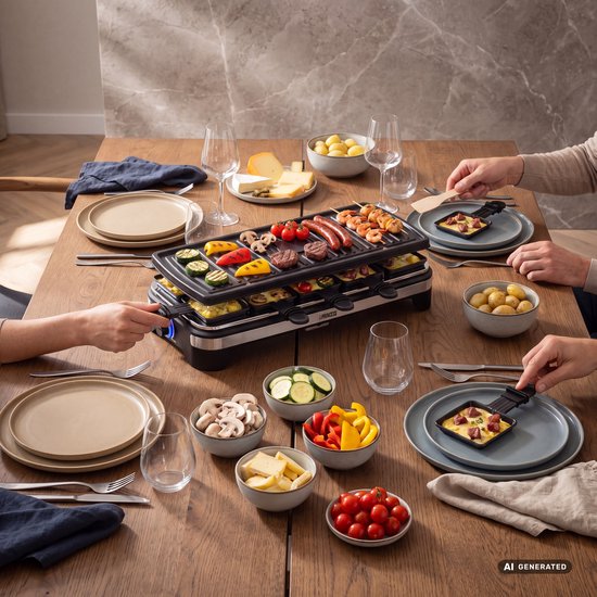 Princess Gourmetstel XL 162650 - Raclette 10 personen - Grill & Bakplaat - Groot 49x21cm - 2 meter snoer - Regelbare thermostaat - 1500W - Zwart - 10 pannetjes — afbeelding 5