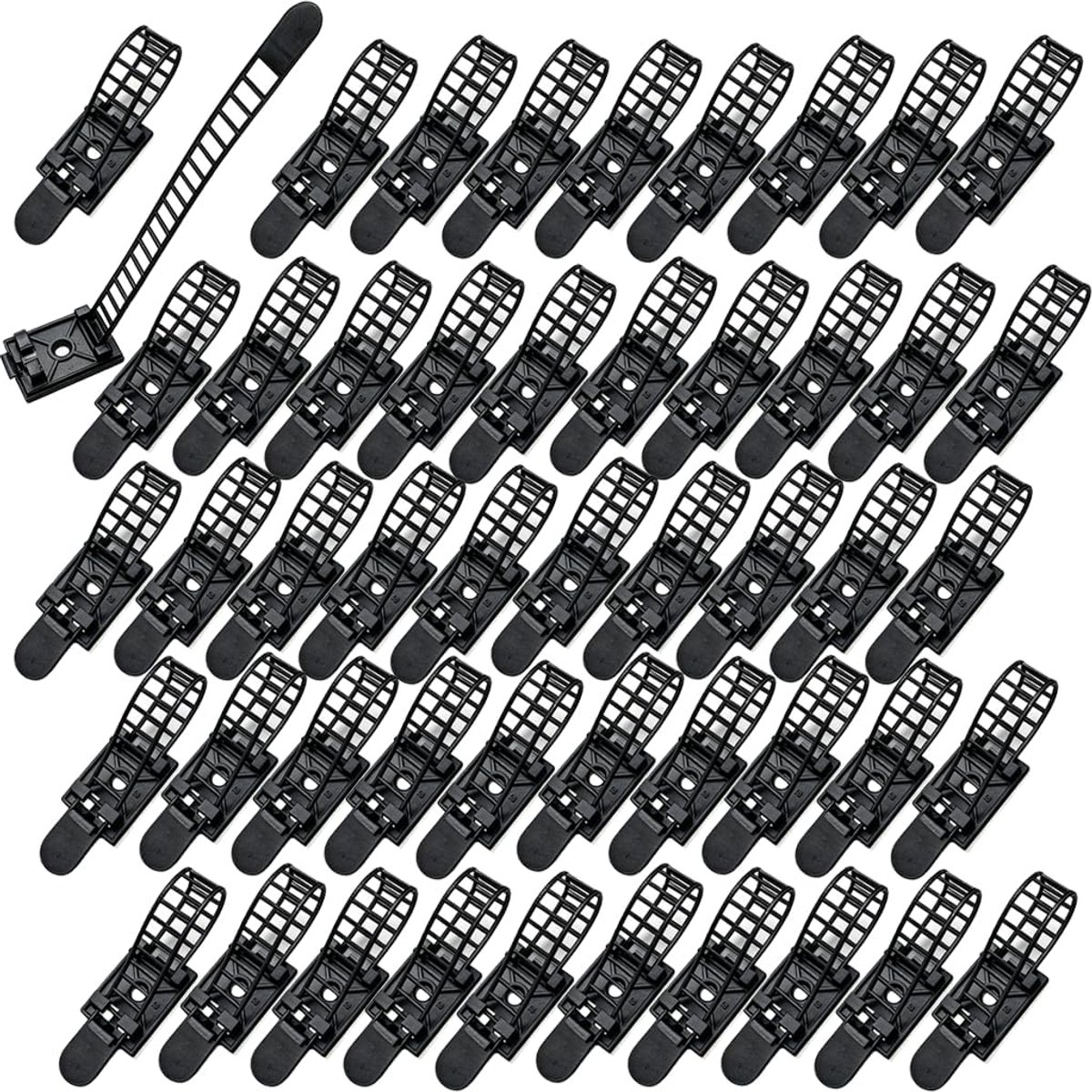 50 stuks kabelclips, zelfklevend, zwart, 18 x 94 mm, verstelbare kabelhouder, schroefbaar, kabelbevestiging voor bureau, muur, kabelklemmen, kabelbeheerset
