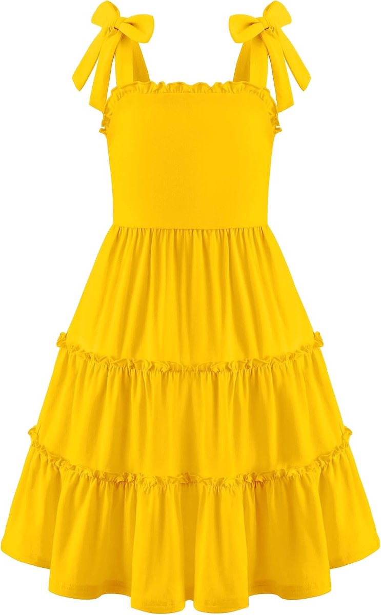 Zomerjurk voor meisjes, vlinderbandjes, katoen, mouwloos, elegant, trapezium, jurk voor meisjes, 5-14 jaar
