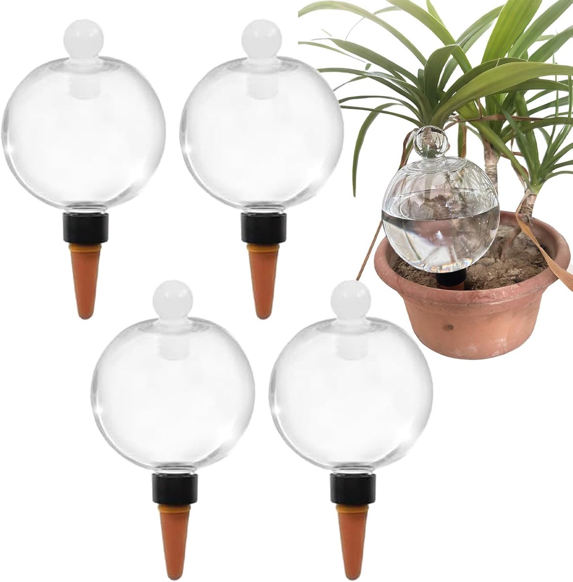 bollen, 500 ml, 4 stuks heldere plantenbewateringsbollen met deksel, waterbollen planten bewateringsapparaten, druppelirrigatiestaken met langzame afgifte voor binnen en buiten