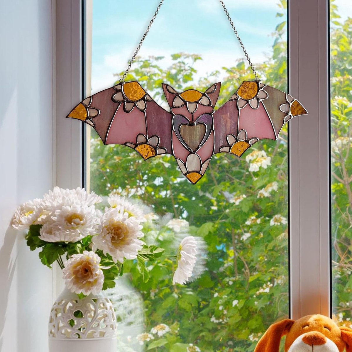 Vleermuizen Wanddecoratie Acryl 2D Bloemen Halloween | Schattig Gebrandschilderd Dier Wandornament Voor Binnen Buiten Feestdagen Feest Tuin Erf Raam Patio
