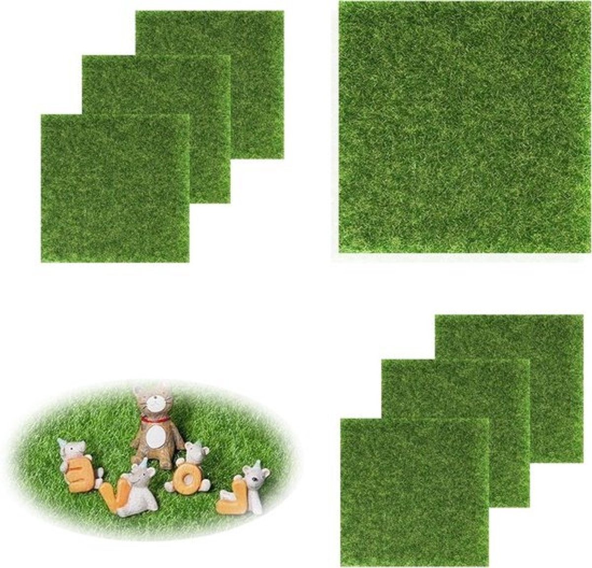 Set van 8 Mini Kunstgras Vellen 15 x 15 cm - Kunstmos voor Creatieve Tuin Decoratie, DIY Projecten en Groen Accent