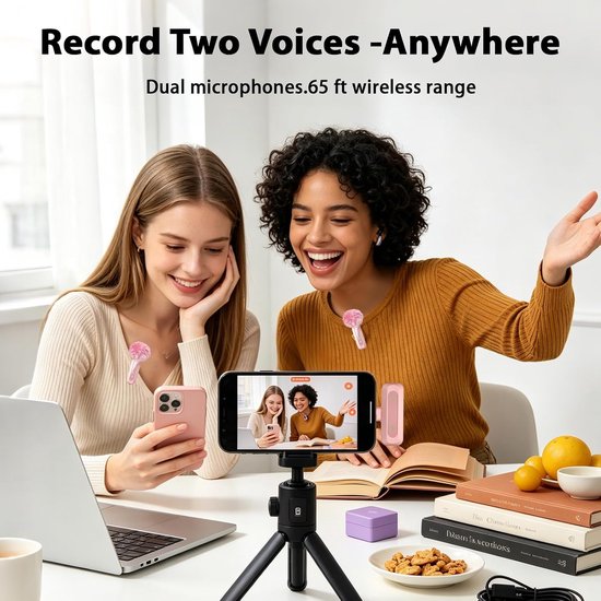 Roze microfoon geschikt voor iPhone en USB-C stekker, lavalier-microfoon geschikt voor ruisonderdrukking, led-display en draaibare clip, ideaal voor vlog, TikTok en het maken van inhoud — afbeelding 3