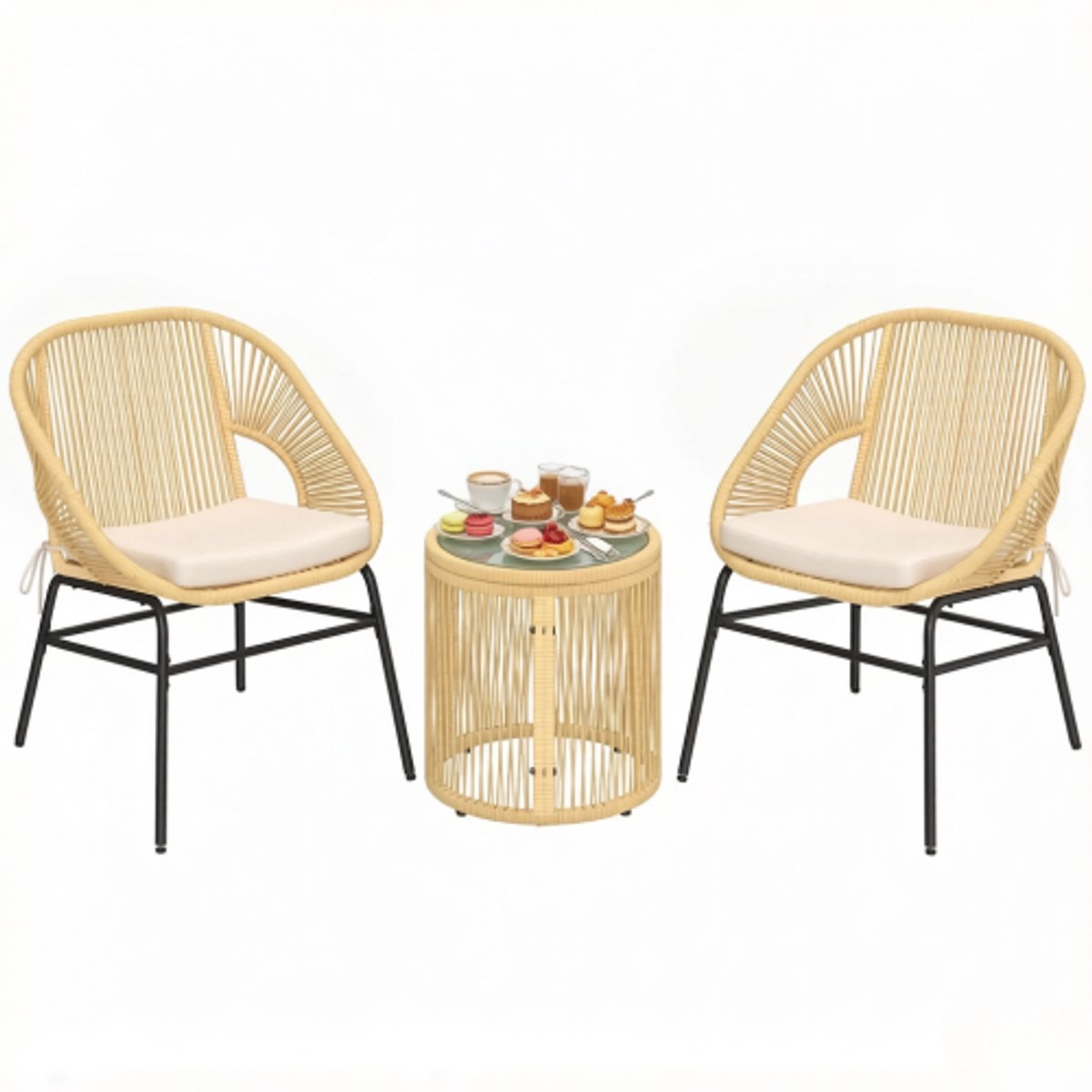 Tuinset ROLIPO - Outdoor Wicker Zitgroep - Meubel voor 2 Personen - 3-delige Bistroset - Balkonmeubel - Tuinmeubelset met 2 Stoelen + Tafel - Kleine Weerbestendige Lounge voor Tuin, Balkon, Terras