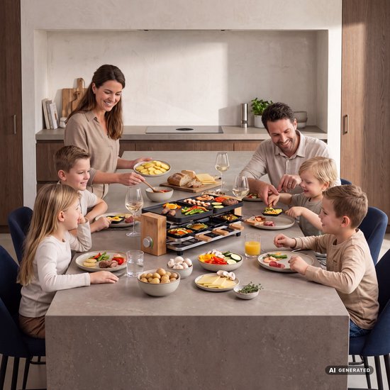 Princess gourmetstel 162955 Raclette en Steengrill Pure 8 Bamboe - Regelbare thermostaat - 1300W - 2 grillplaten en extra Steengrill - 8 pannetjes - 2 meter snoer - Parking deck voor ongebruikte pannetjes — afbeelding 4