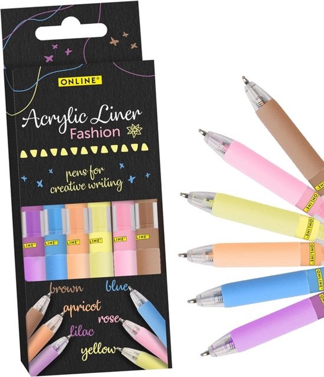 SnelShoppen - Set van 6 Online Fashion Acrylstiften Waterbasis Pastel Kleuren Sneldrogend voor Hout, Plastic, Glas en Steen - Hoogdekkende Multimarker