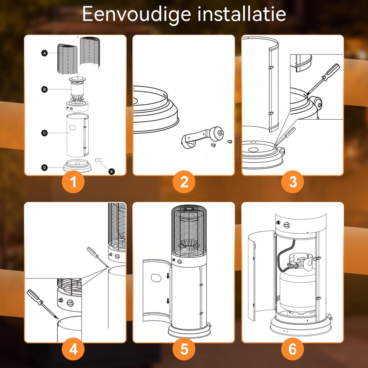 Glitzerlife Heater - omvalbeveiliging - verrijdbaar - terrasverwarmer voor tuin balkon en terras - Ø46 x 136 cm - Zwart – foto 7