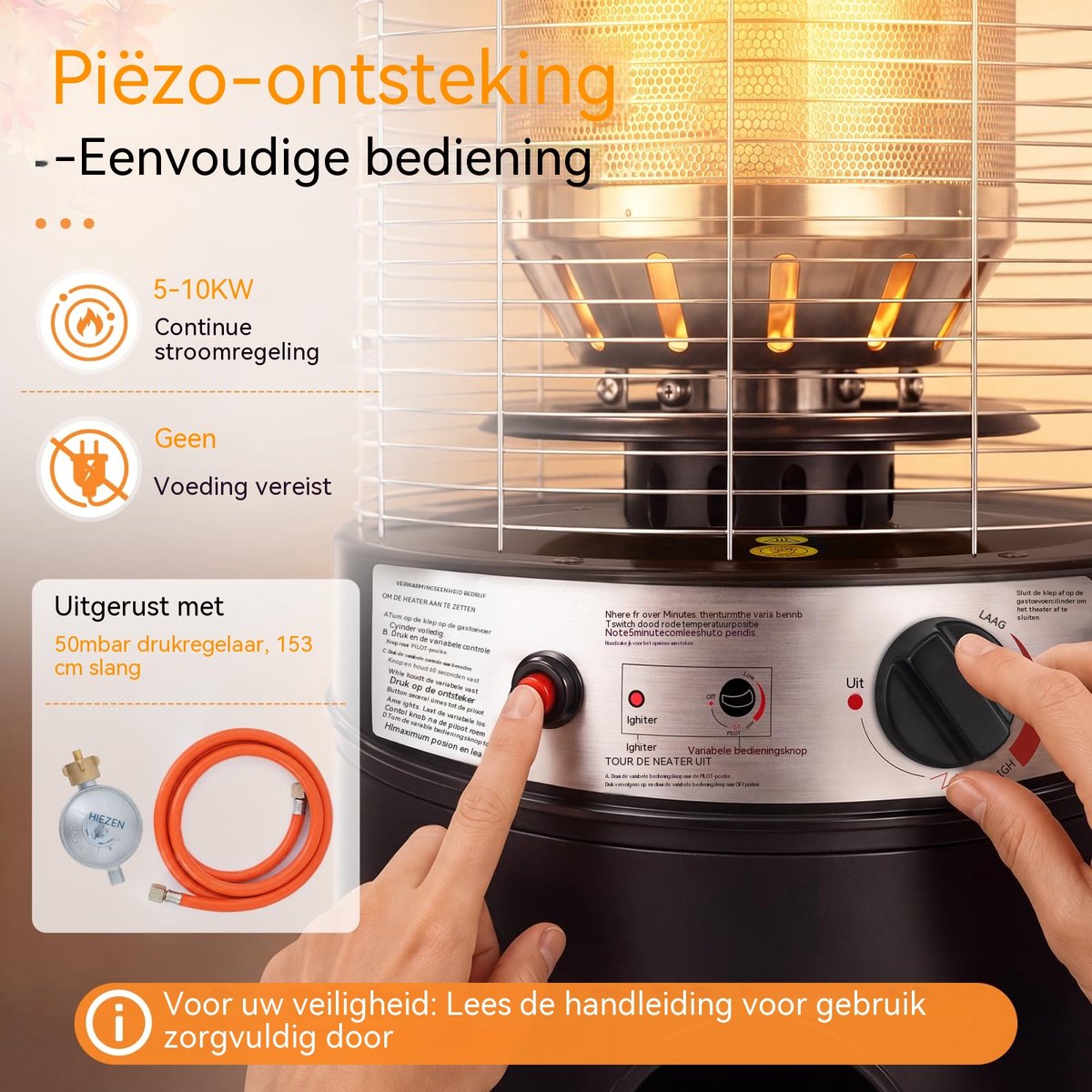 Glitzerlife Heater - omvalbeveiliging - verrijdbaar - terrasverwarmer voor tuin balkon en terras - Ø46 x 136 cm - Zwart – foto 2