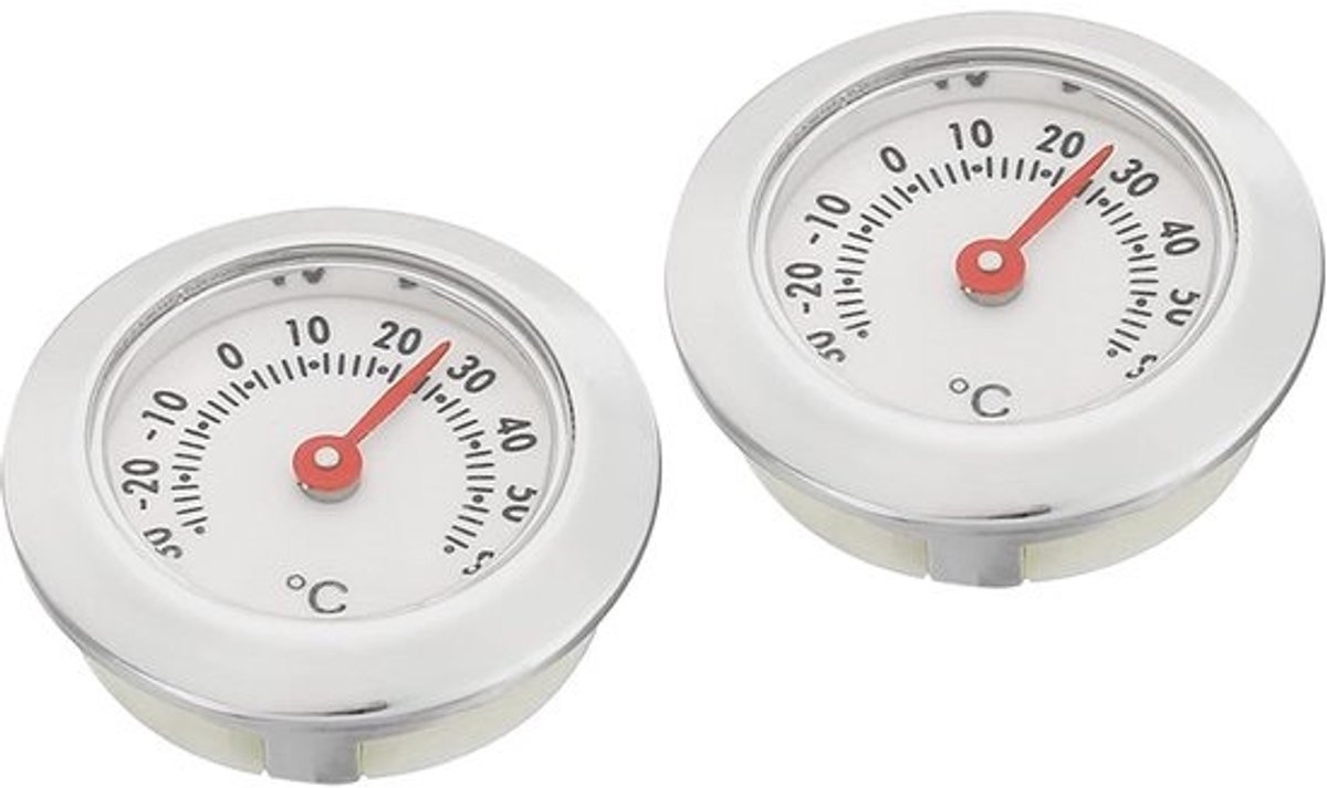 Mini Indoor en Outdoor Thermometer 1.1 Inch - Ronde Temperatuurmonitor (2 Pack) - Celsius Meter zonder Batterij voor Kas, Tafel en Kamer - Zilver