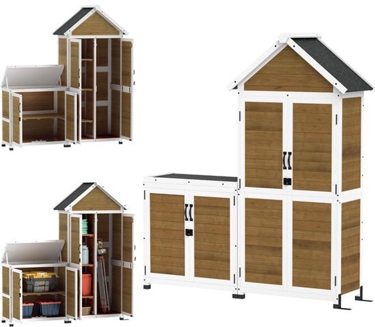 Tuinhuis Met Kast - Opbergkast Buiten - Tuinspullen Opbergen - Waterdicht Asfalt Dak - 89x51x182 cm - Natuurlijk Hout