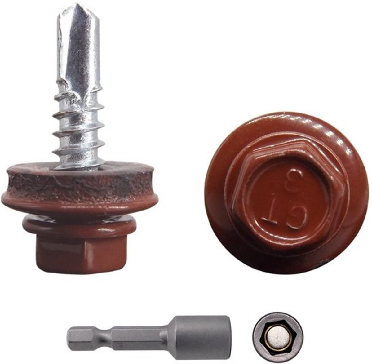 300x Zelfborende Metalen Dakschroeven 4.8x19mm met EPDM-Ringen RAL 3009