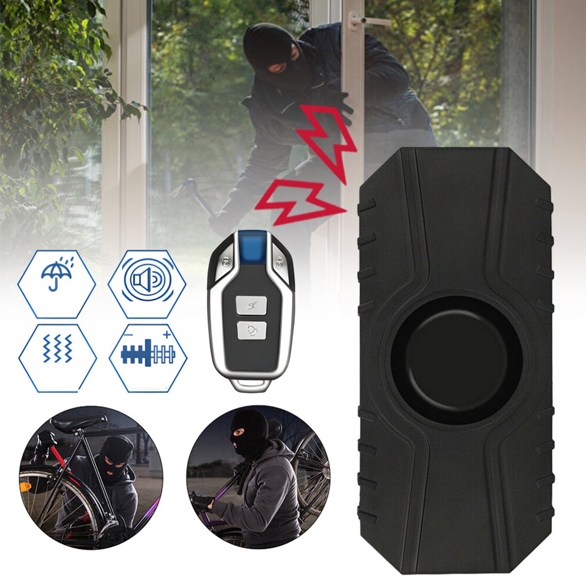 Diefstalalarm Voor Fiets En Motorfiets – 113 dB Draadloze Vibratiesensor – 20 m Afstandsbediening – Geen Schroeven Nodig En Draagbaar – Voor Scooter, Fiets En Elektrische Auto