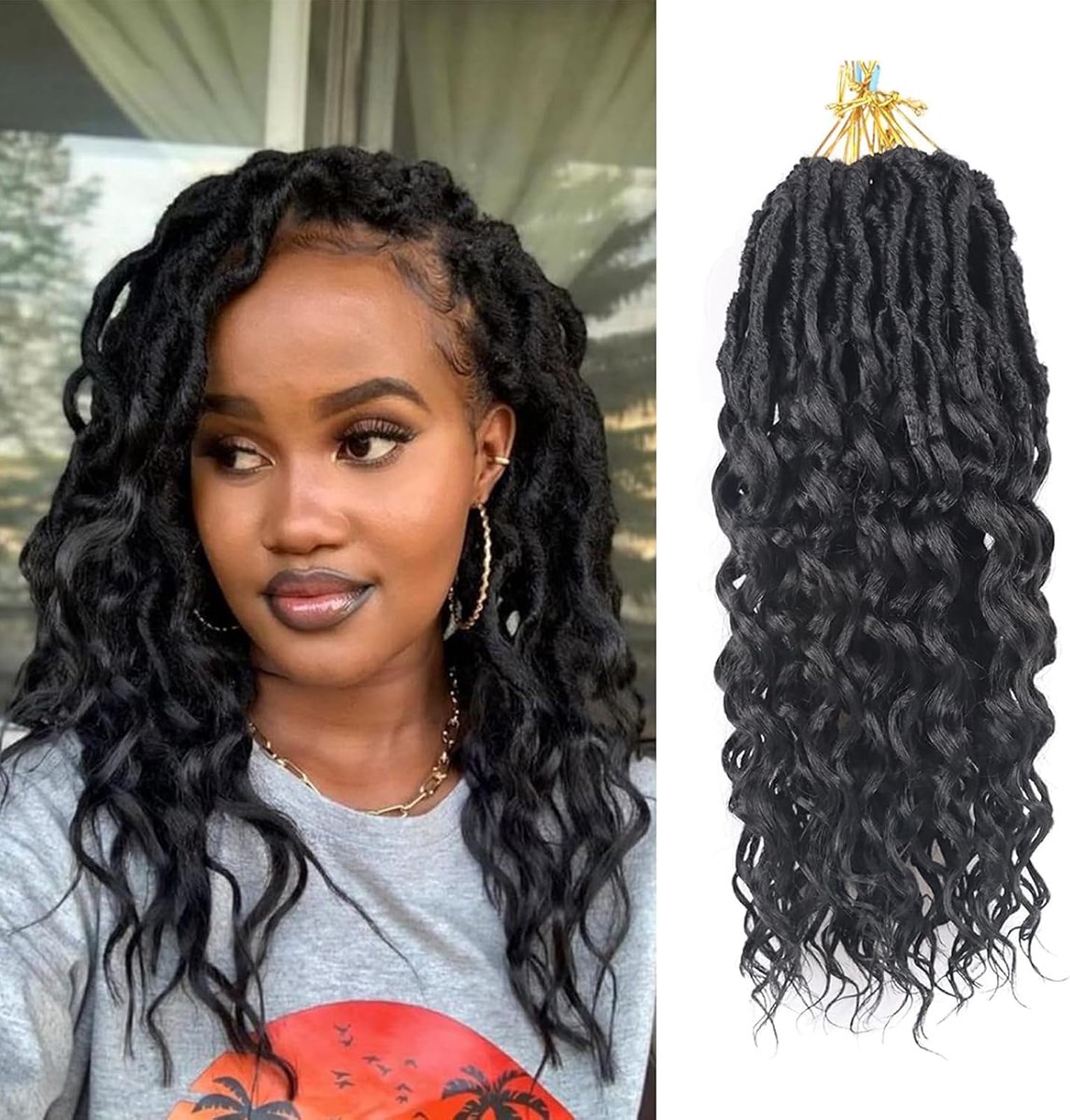 6 stuks kunstlocs gehaakt haar met krullende uiteinden, 35,5 cm, zachte lokken, voorgelopen godinne locs gehaakt haar, nieuwe locs krullend, diepe golvende gehaakte lokken, synthetische