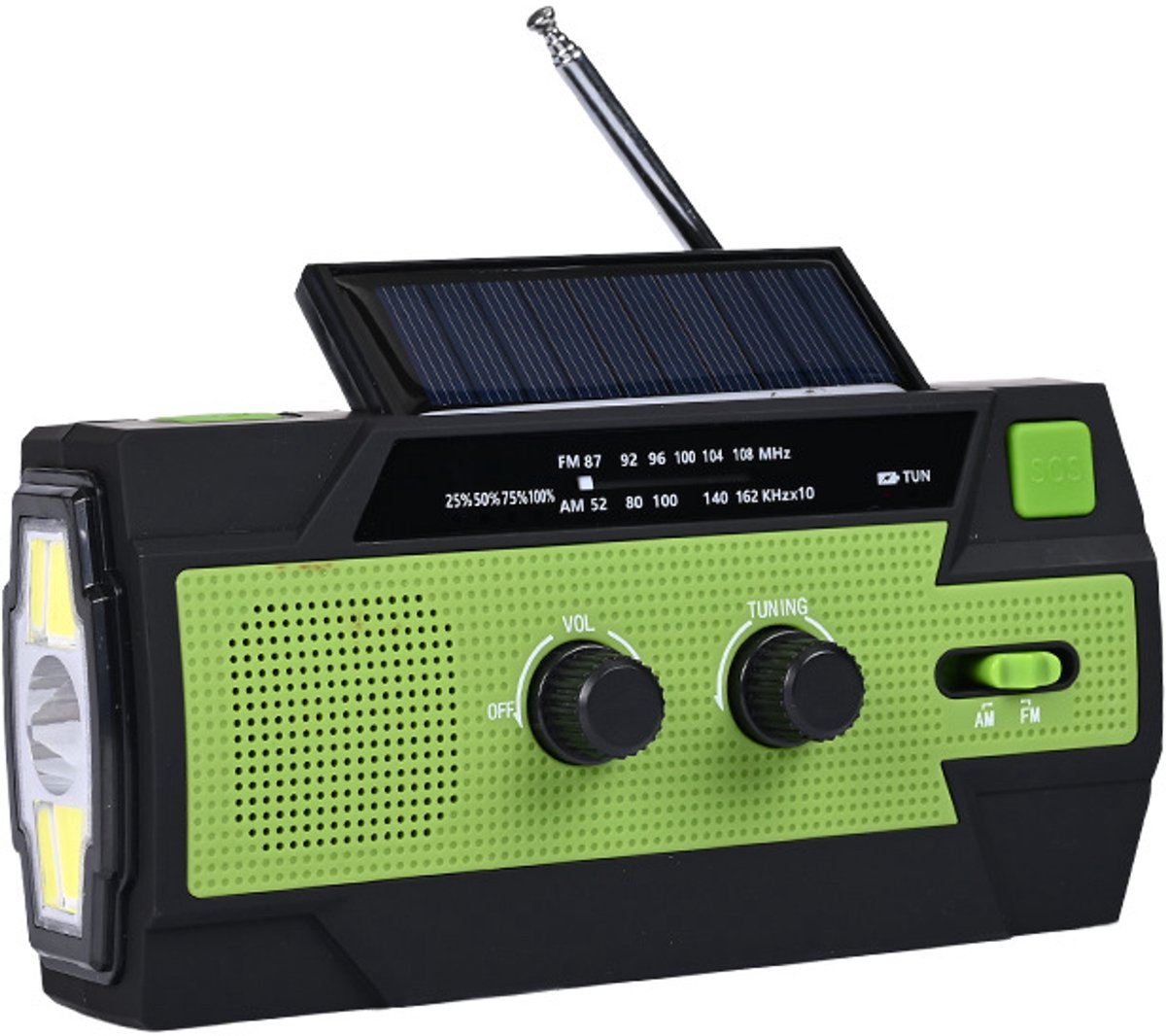 Noodradio met zaklamp en leeslampje, NOAA/AM/FM-weerradio, handmatig aangedreven, op zonne-energie werkende noodlader van 4000 mAh (7400 mWh), met SOS-alarm en noodverlichting, geschikt voor stroomuitval en noodsituaties.
