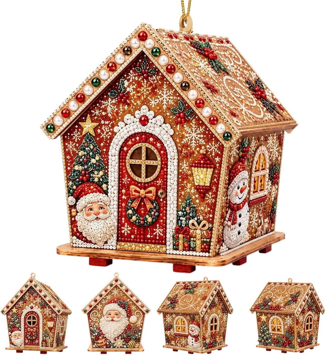 HisKes 3D DIY diamantschilderij kersthuisje set - Pearl Art Christmas House Kit - Kerst Parel Diamond Painting - Peperkoekhuis - Miniatuurhuisje - Kerst Decoratie - Creatieve Knutselset voor Volwassenen en Kinderen - 10,7 x 11,7 x 14,7 cm – Kerstman