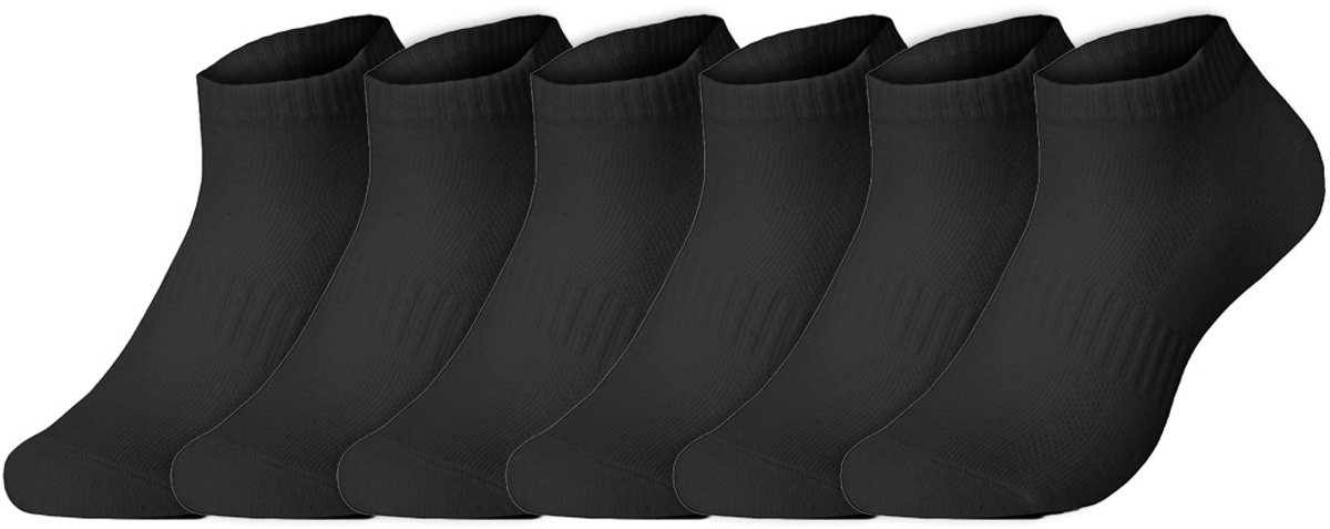 Katoenen Sneakersokken | Ondersteuning | Ventilatie | Merk: Benyson | Kleur: Zwart | Maat: 39-42/ 43-46 | 6 Paar