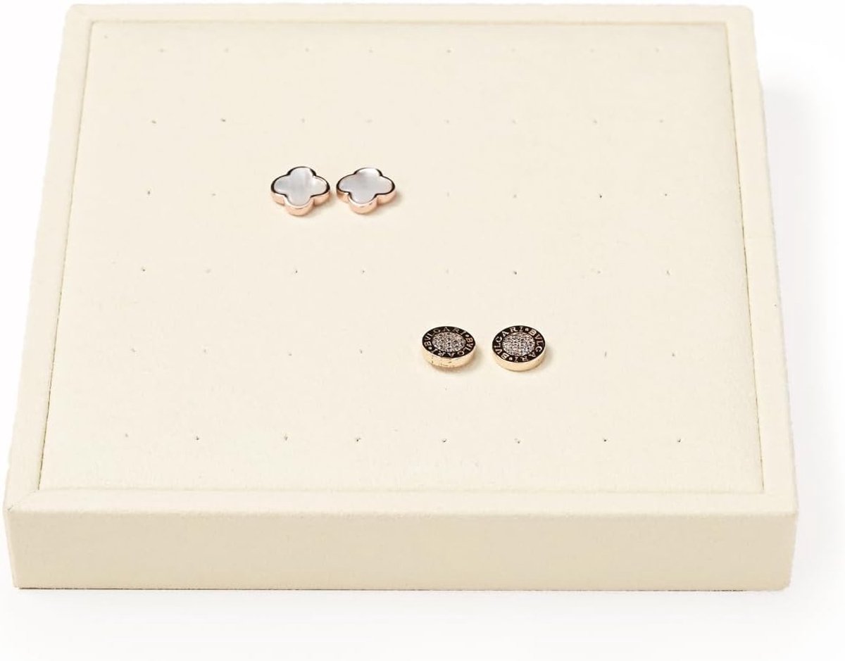 Sieradendienbladen voor oorbellen, van microvezel, voor presentatie van oorbellen, beige