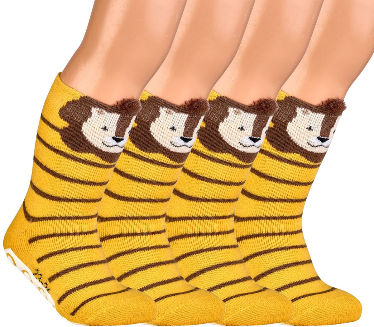 2 Paar - Antislip Kindersokken - Rubberen Zool - Socks4fun - Leeuw - Geel