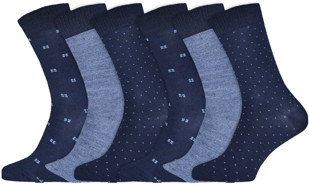 Katoenen Herensokken | Diverse Motieven | Merk: Gianvaglia | Kleur: Blauw | Maat: 39-42/ 43-46 | 6 Paar