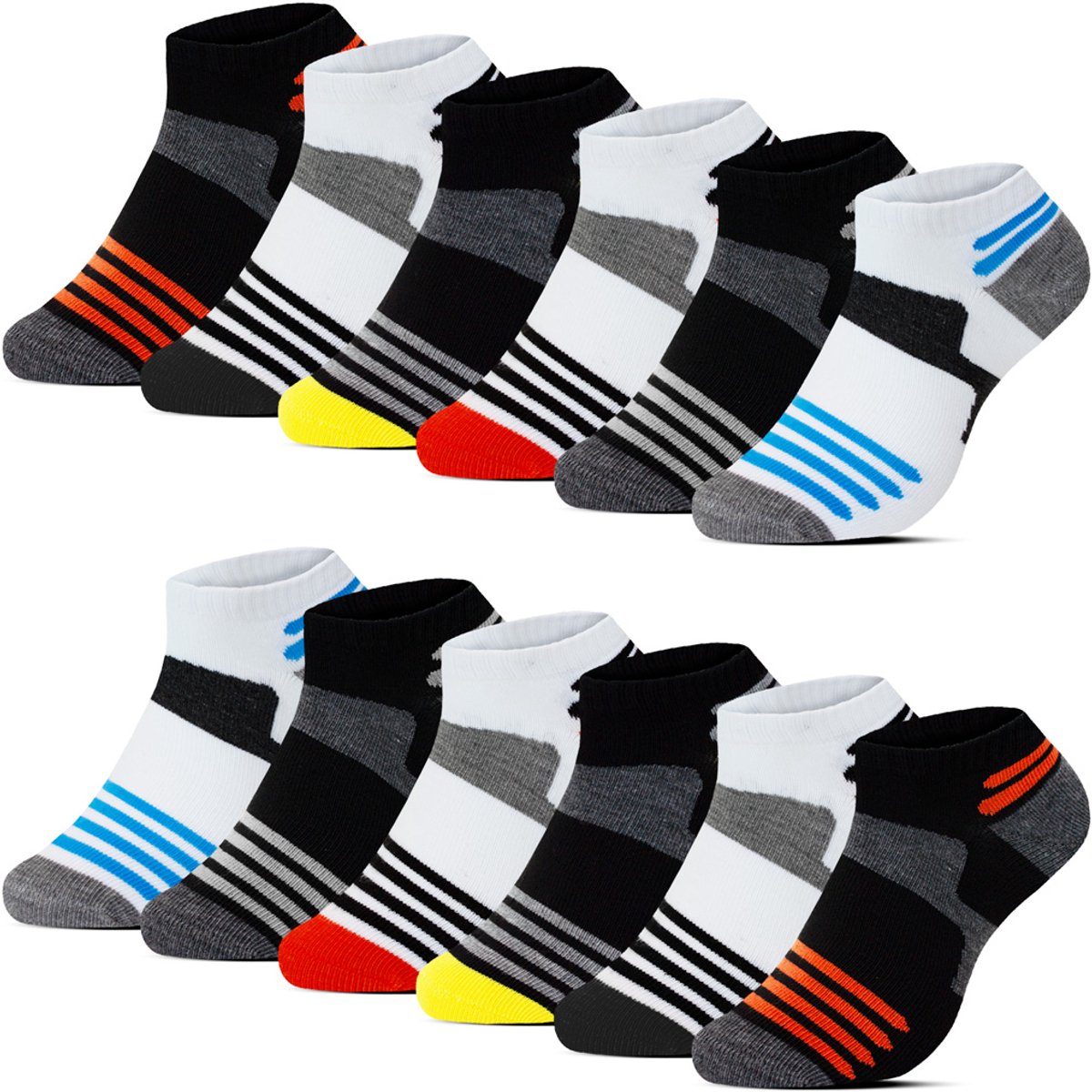 12 Paar - Katoenen Sneakersokken - Ademend - Gianvaglia - Zwart & Wit