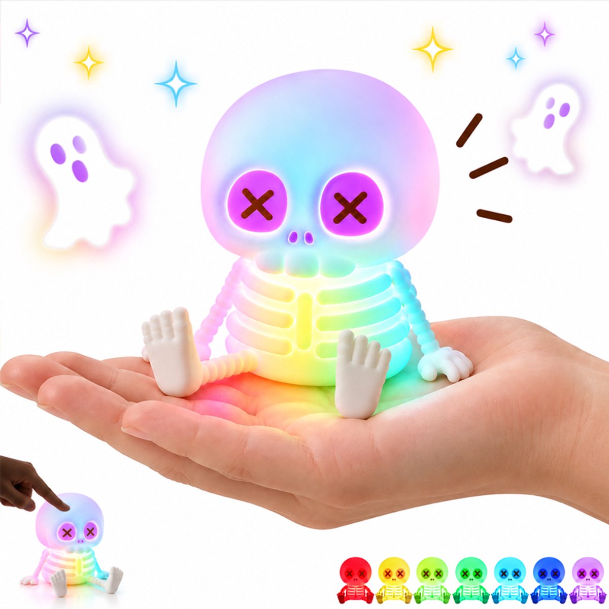 Halloween schedellamp - Siliconen nachtlamp met 8-kleuren RGB en 2 helderheidsstanden - Aanraakbediening - Griezelige sfeerlamp voor kinderkamer en Halloweenfeest - Halloween - Halloween decoratie - Wit