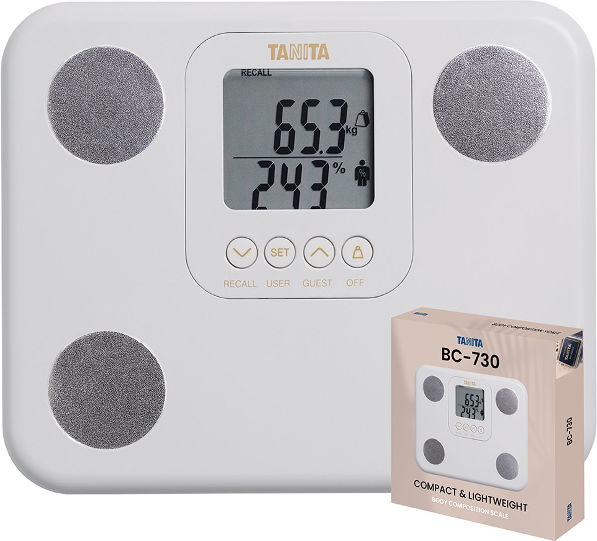 TANITA® Lichaamsanalyse Weegschaal - Japanse Kwaliteit - Reisformaat - Slimme Digitale Personenweegschaal - Compact Formaat - Digitaal - BC-730 Wit